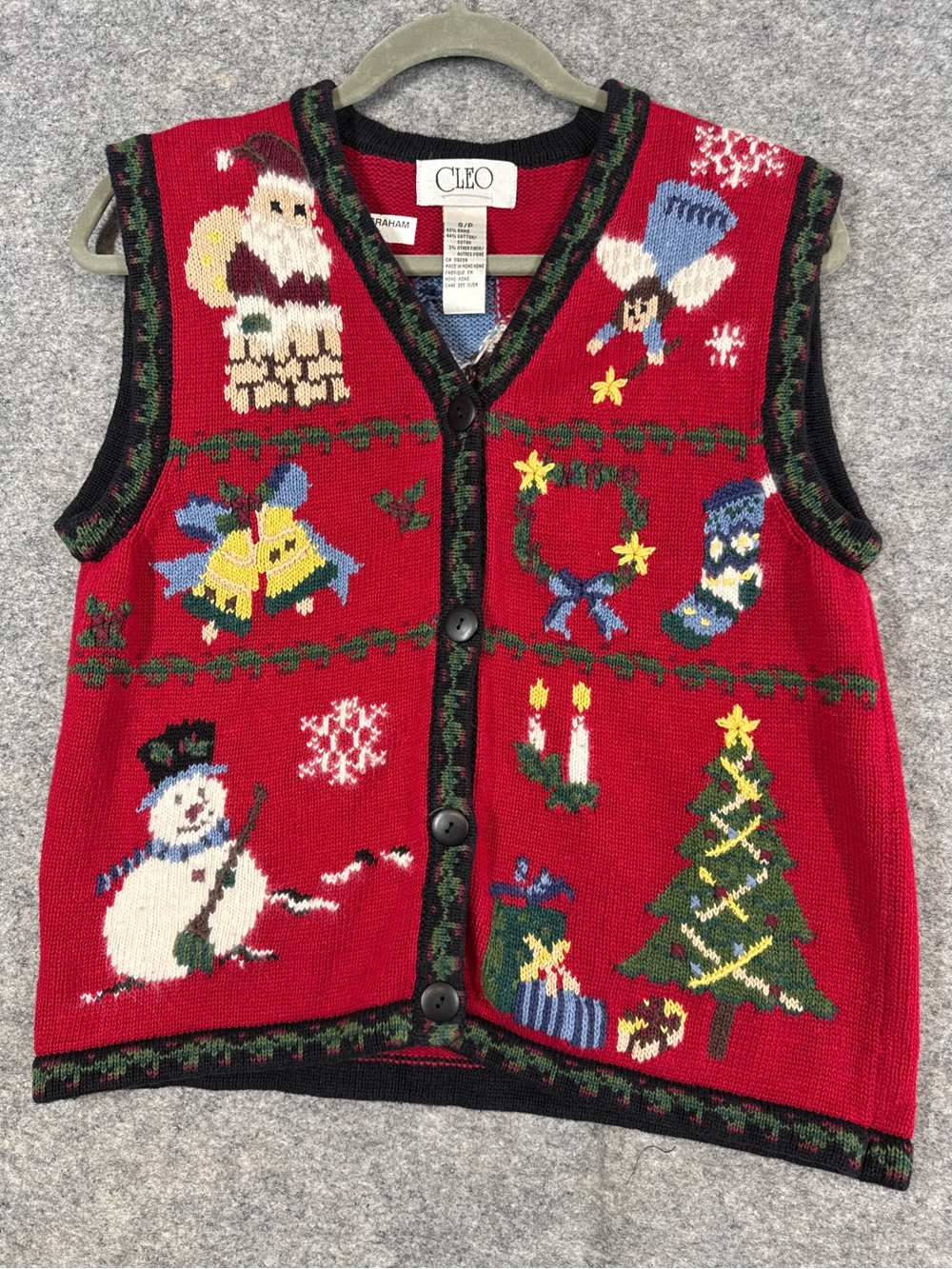 Vintage Cleo Christmas Sweater Vest Red Small Holiday Knit Ugly Christmas - Picture 2 of 14